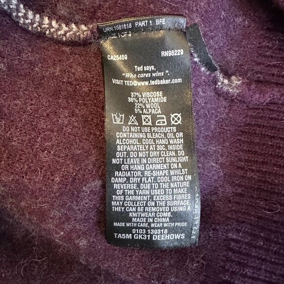 Ted Baker Sweater Mens S Maroon Wool Alpaca Pullover Henley Tweed Preppy Classic - Picture 10 of 13